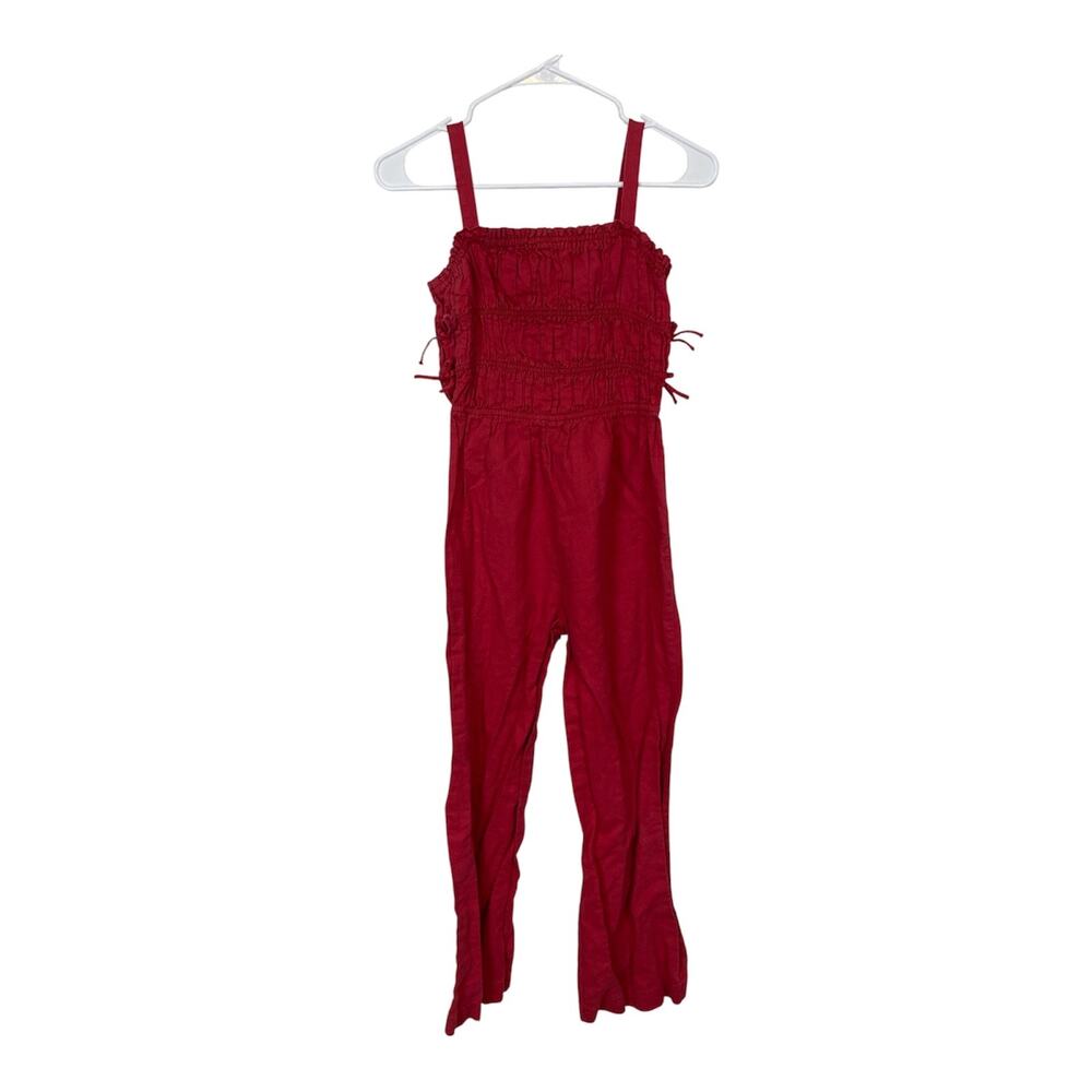 Zara Girls Jumpsuit Red Elastic Top Linen Blend Size 11-12yo